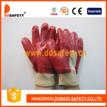Rojo PVC completamente sumergido guante de trabajo de muñeca de punto (DPV101)